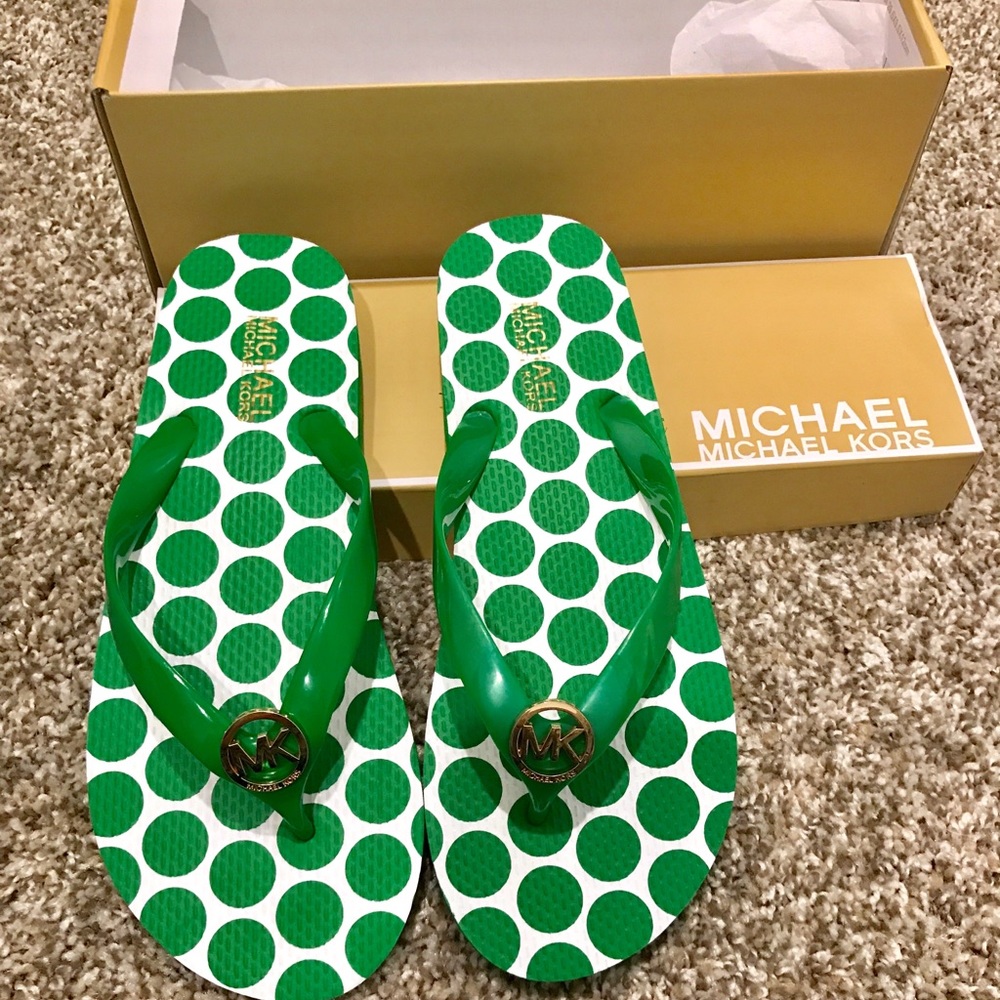 MK Flip Flop Green Dot Print